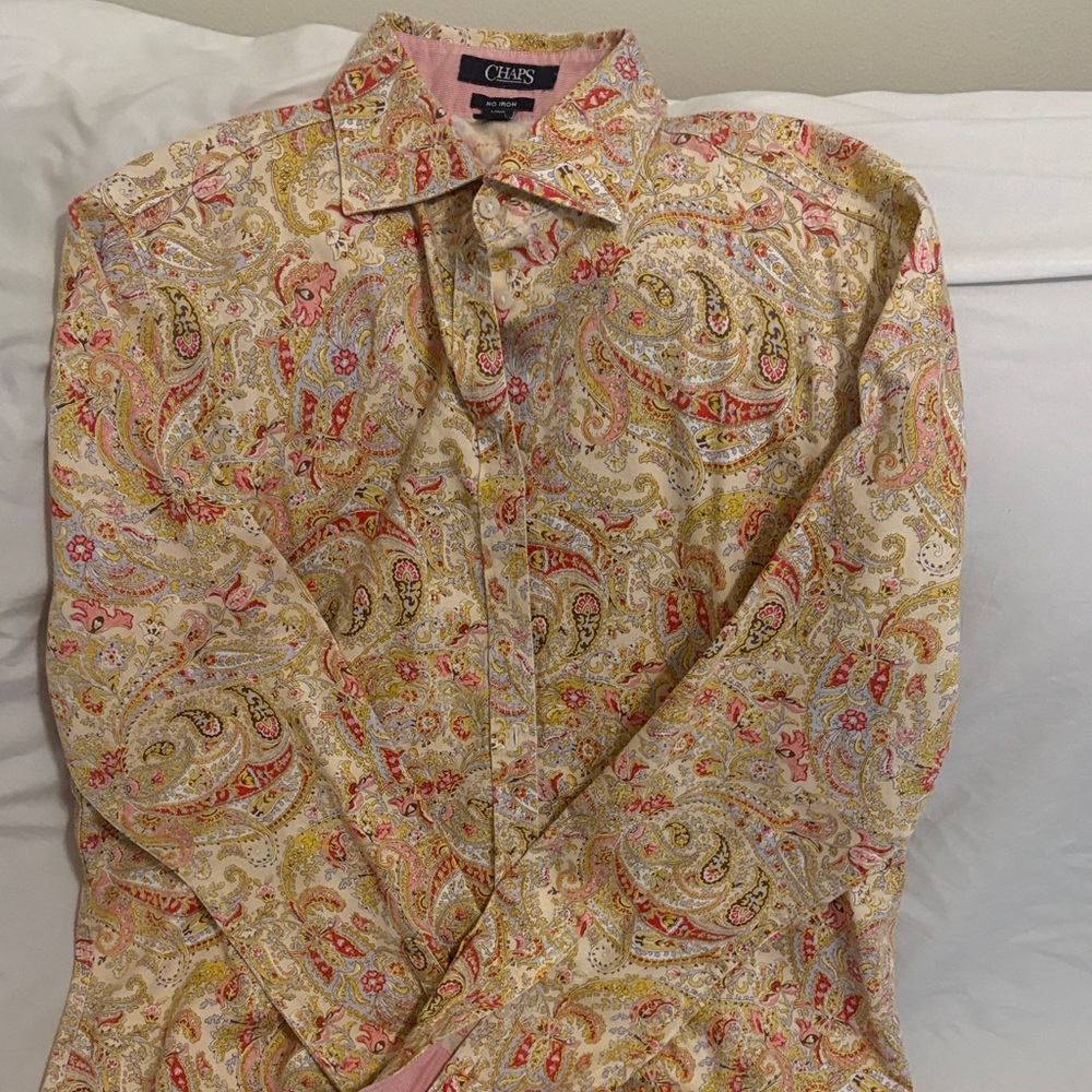 Chaps Paisley Button-Down Shirt in Pink & Gold